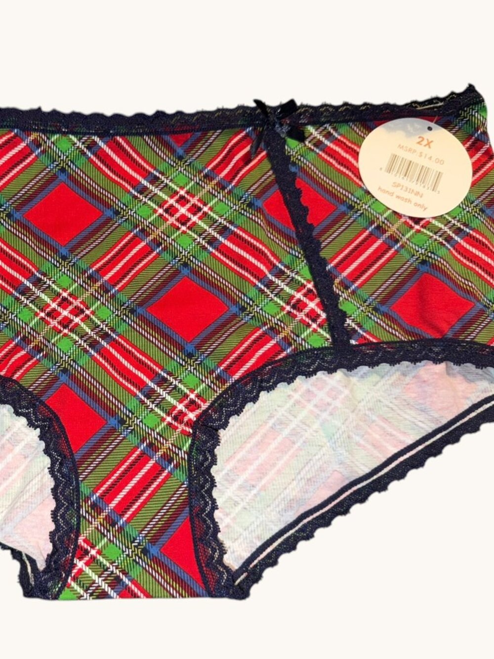 NWT Splendies Plaid with Black Lace Panty Size 2X